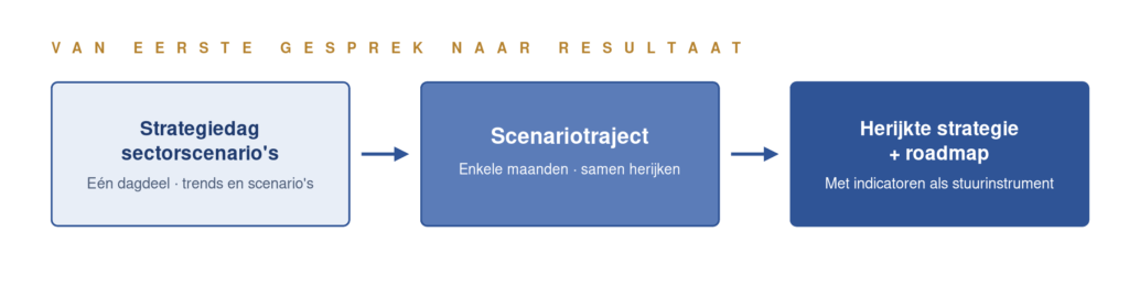 Figuur: van strategiedag sectorscenario's via scenariotraject naar een herijkte strategie met roadmap